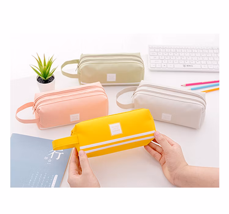 Large Capacity Pen Case Double Zippers Pen Bag Office Stationery Bag Pencil Case with Compartments