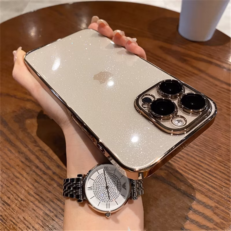 New Luxury Anti Dust Glitter Transparent CD Pattern Electroplating Lens Protection Cover for iPhone 13 14 15 16 PRO Max Mobile Phone Case