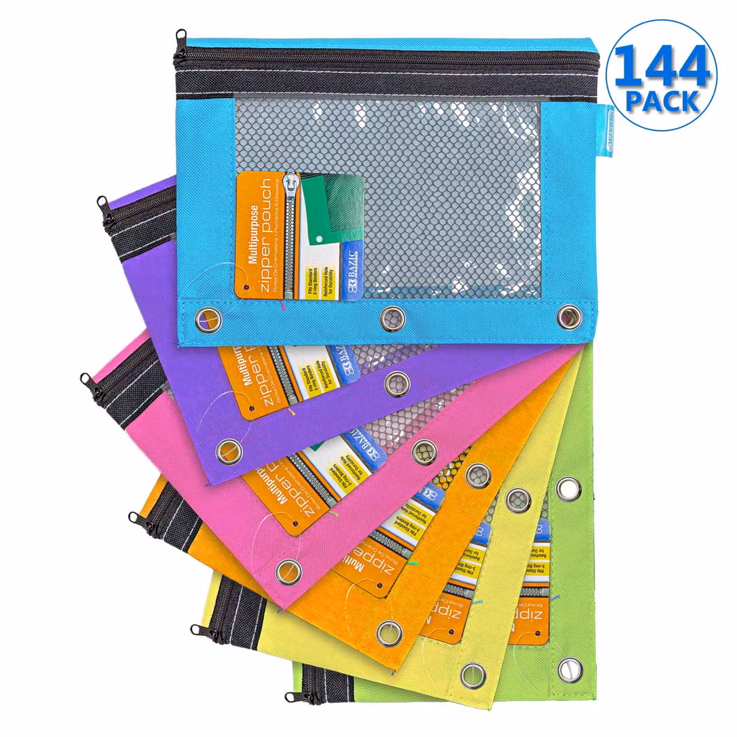 Pencil Pouch 3 Ring Binder Pouch W/ Rivet Enforced Rings Holes
