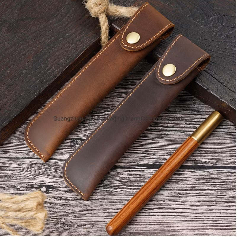 Custom Handmade Vintage Leather Pencil Case Pouch Holder Ballpoint Pen Case for Gift