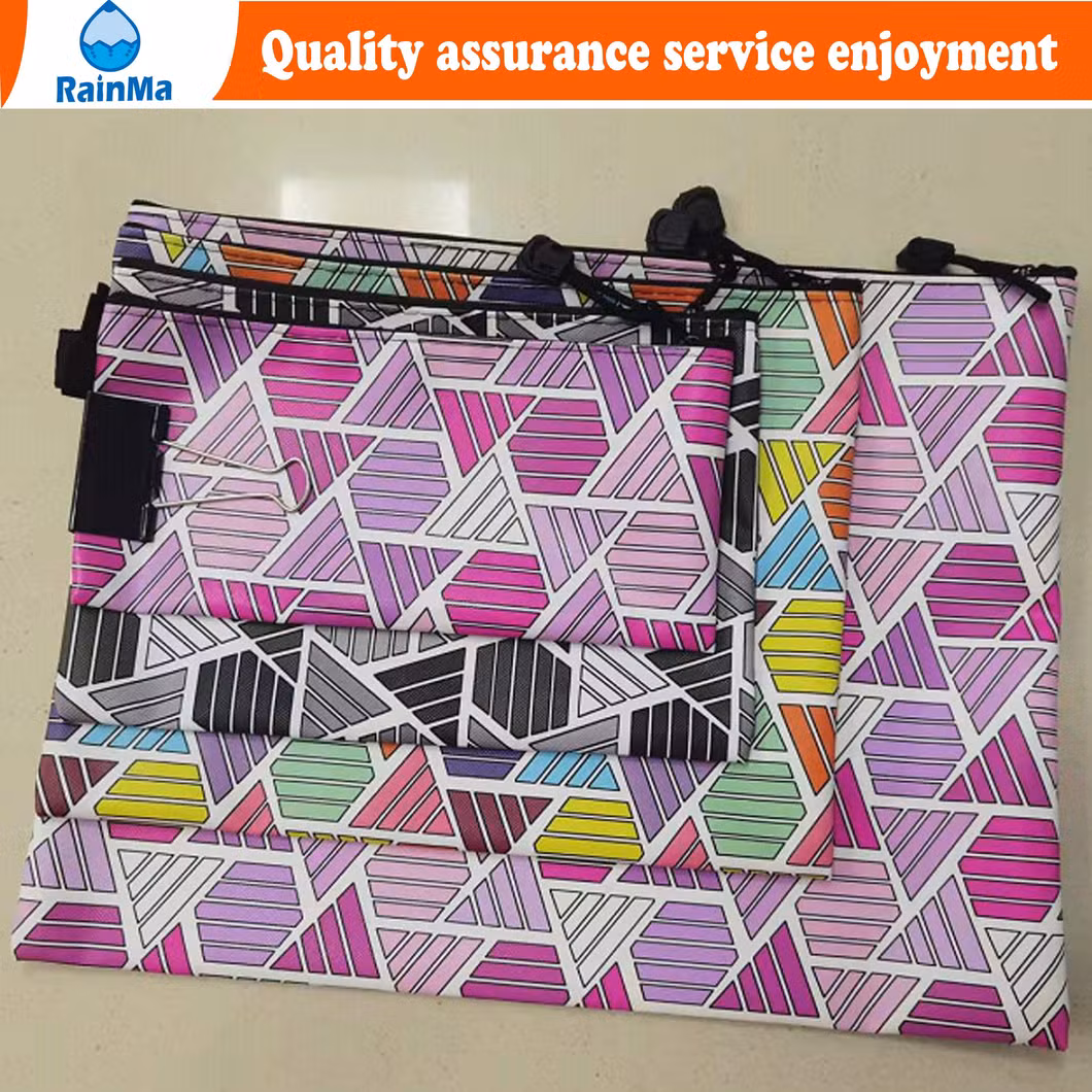 B4 A4 B5 A5 A6 Office School Leather Waterproof Zip Bag with Colorful Flowers Style