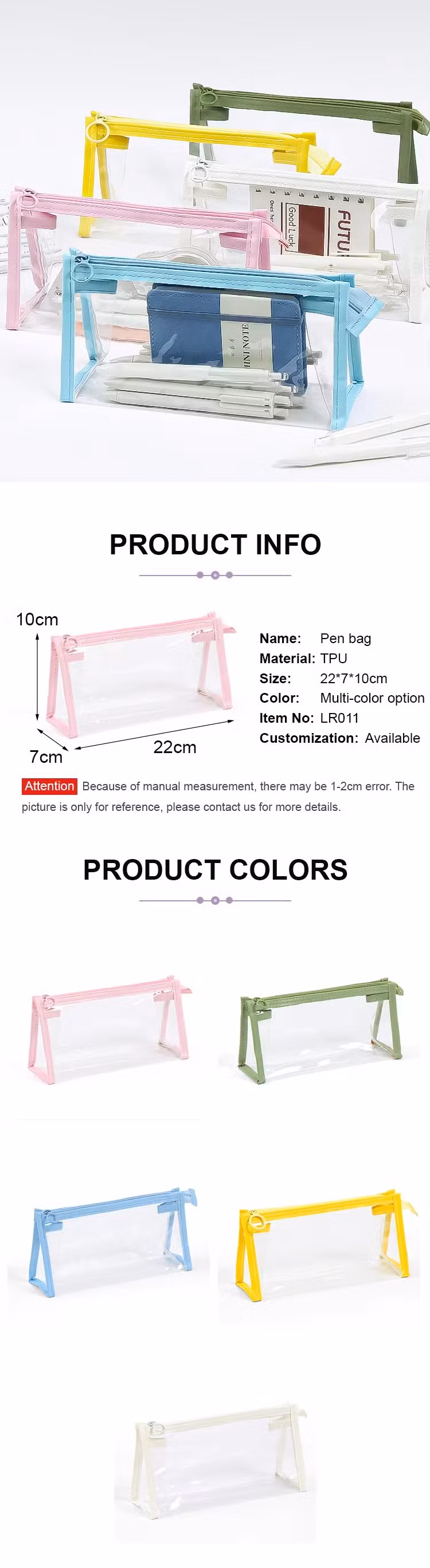 PVC Portable Student Pencil Storage Bag Travel Soft Brush Storage Cosmetic Bag