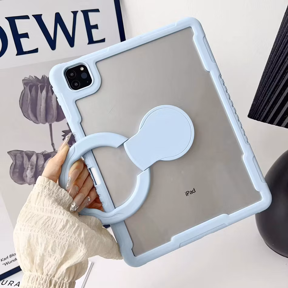 Anti-Drop Transparent Acrylic Built-in Pencil Holder with Rotating Kickstand Rugged Tablet Case for iPad PRO 11 Inch M4 2024