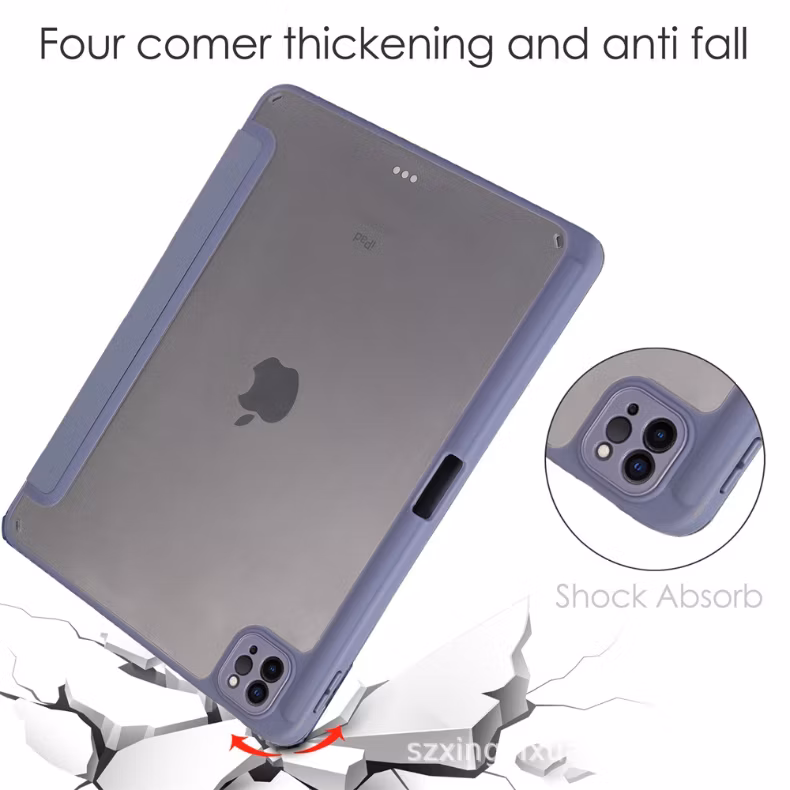 Foldable Leather Case with Transparent Back Case for iPad Tablet