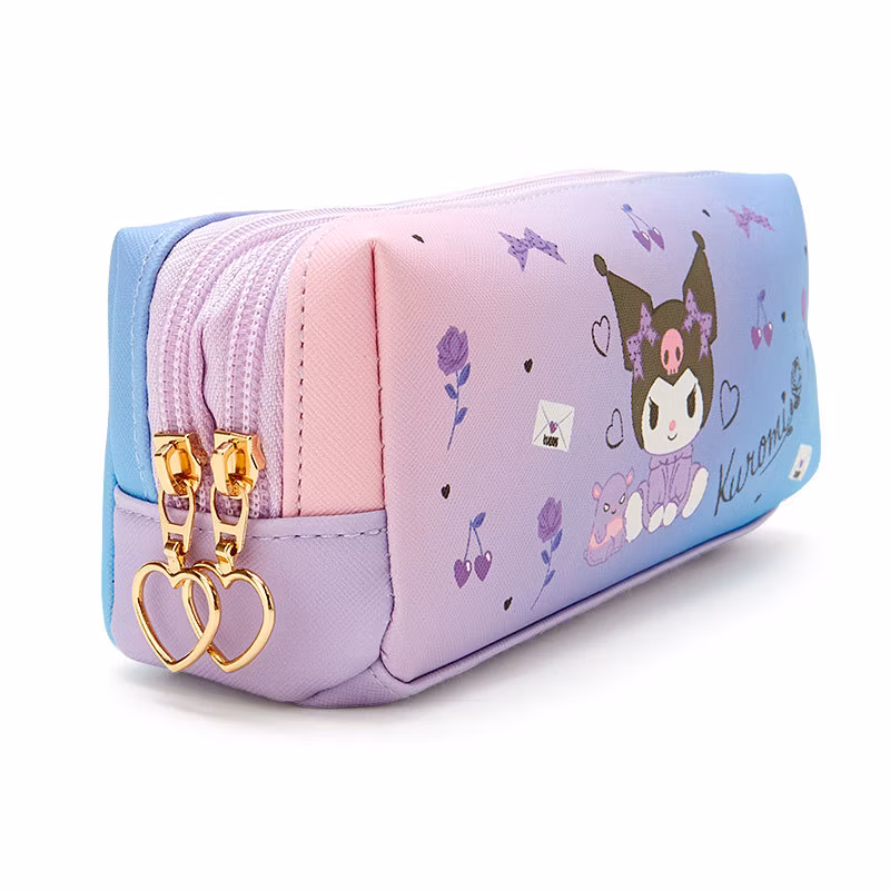 Cartoon PU Leather Square Double Zipper Student Pen Case
