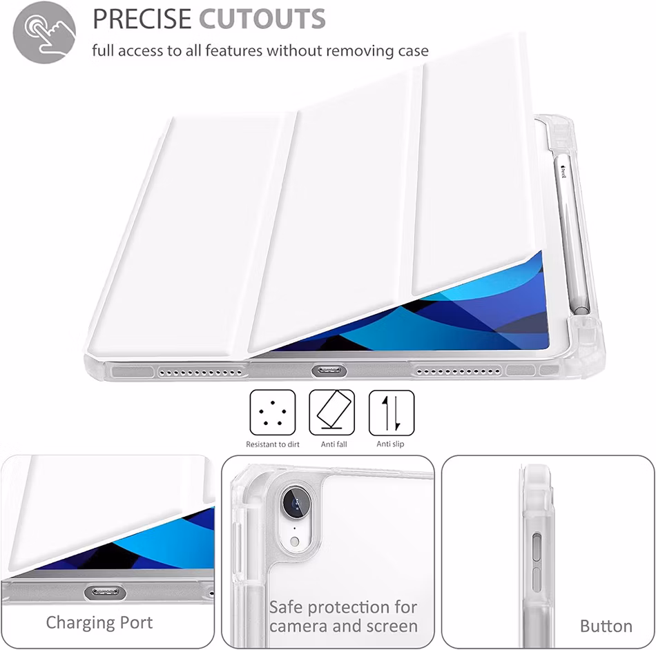 Premimum PU Leather with Pencil Holder Transparent Tablet Case for iPad PRO 11 Inch M4 2024 5th Generation