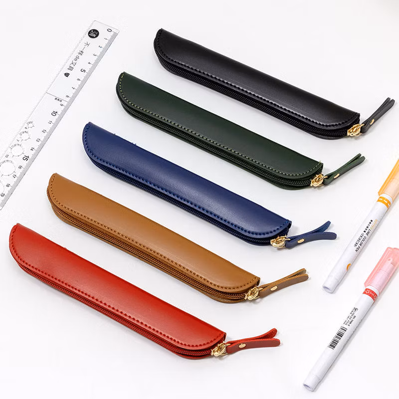 Mini Faux Leather Pencil Case Pouch Student Pencil Case with Zipper