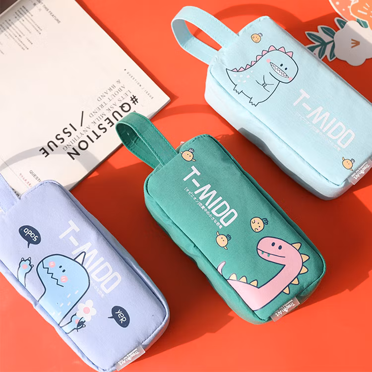 Wholesale Kids School Stationery Pen Bags Canvas Cartoon Dinosaur Pencil Case