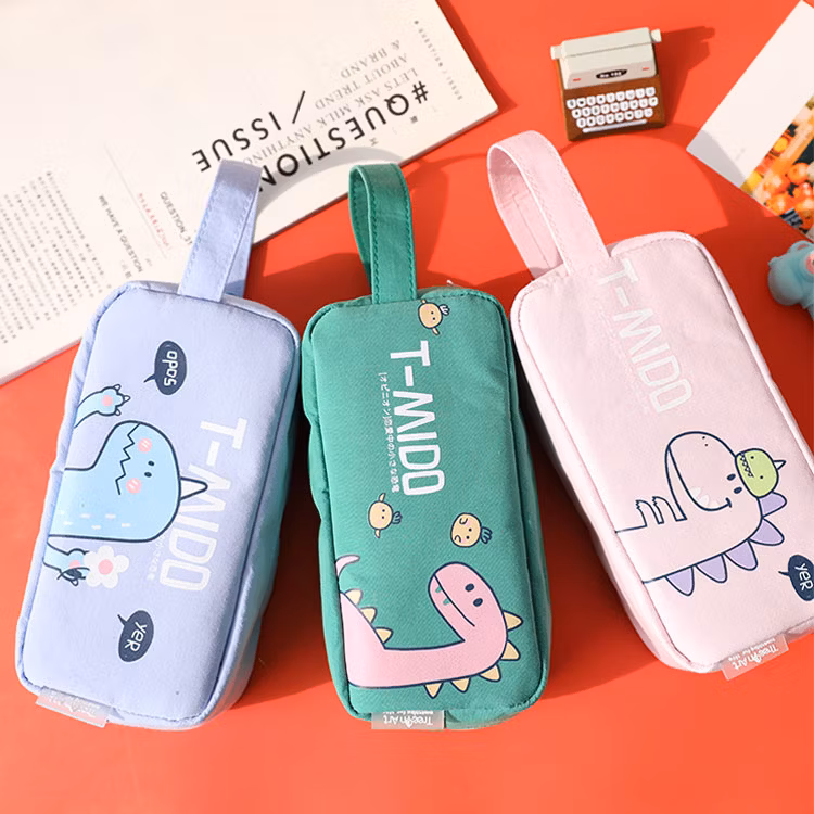 Wholesale Kids School Stationery Pen Bags Canvas Cartoon Dinosaur Pencil Case