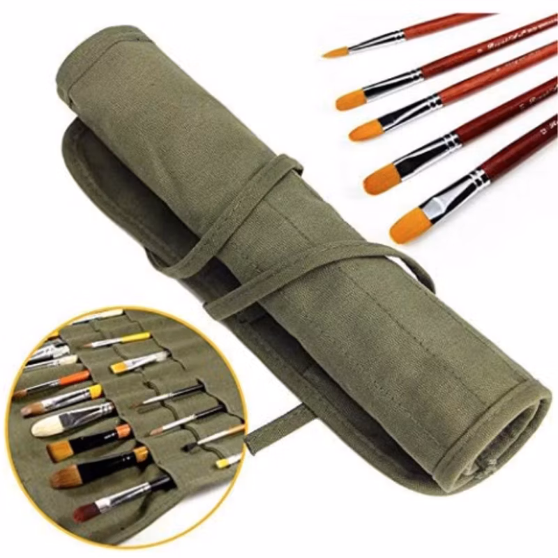 Artist Paint Brush Roll up Storage Bag Canvas Pouch for Student Artist Draw Pen Watercolor Pencil Holder