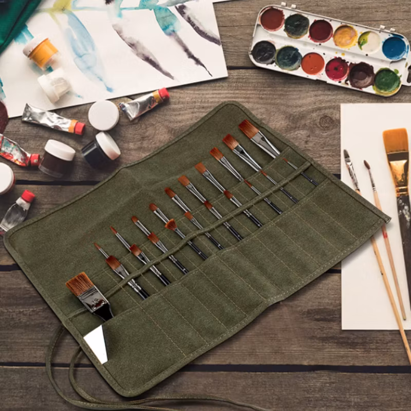 Artist Paint Brush Roll up Storage Bag Canvas Pouch for Student Artist Draw Pen Watercolor Pencil Holder
