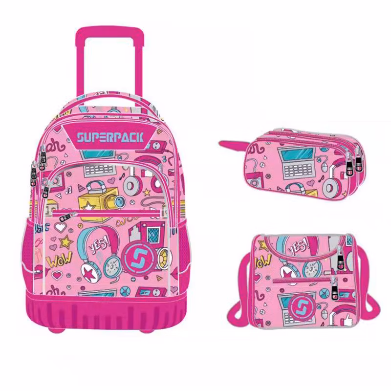 Wholesale Lightweight Kids Travel Trolley Bags with Lunch Bag Pencil Case Waterproof School Trolley Bag