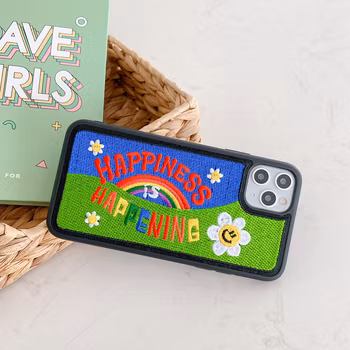 Shockproof Protective Smart Cover 3D Floral Embroidered Embroidery Real Leather Mobile Phone Case