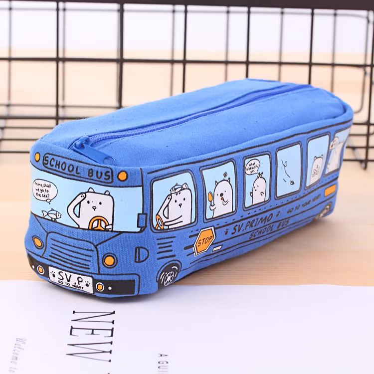 Popular Creative Small Animal Bus Single Layer Canvas Pencil Case