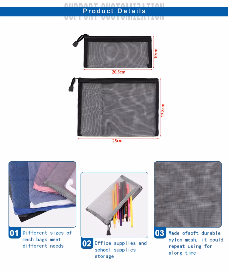 Colorful Promotional Gift Makeup Brushes Storage Zipper Mesh Pencil Bag