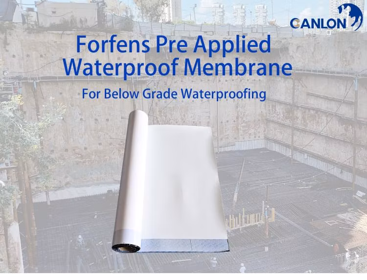 Amazon Hot Sale Forfens HDPE Self-Adhesive Waterproof Membrane HDPE Sheet Waterproofing Rolling Membrane Without Sand Granular
