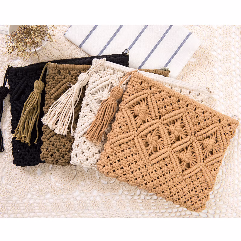 Women Summer Straw Large Tote Bag Beach Casual Shoulder Bag Handmade Square Storage Bag