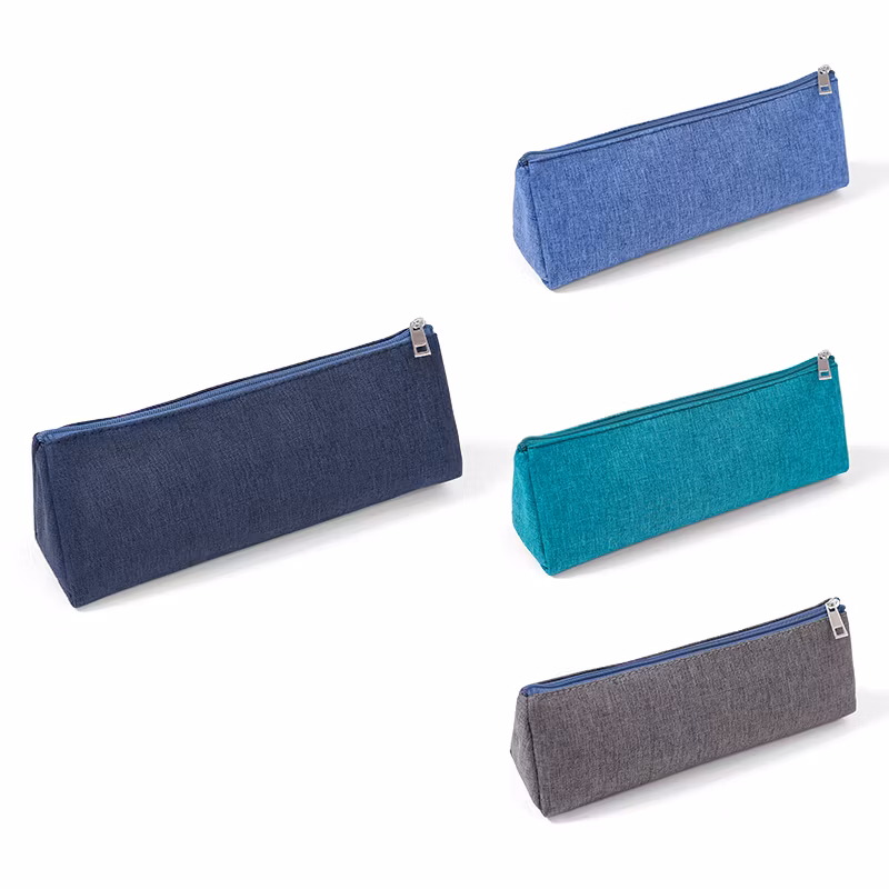 Custom Logo Triangle Solid Multi Color Student Stationery Cationic Dyeable Polyester Pen Pencil Pouch Bag Case