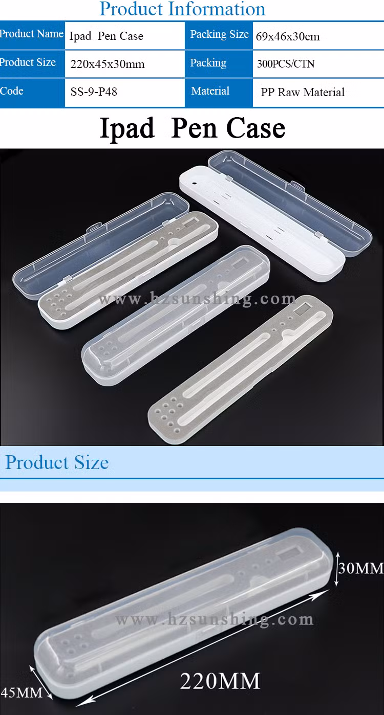 Sunshing Plastic Transparent Snap iPad Pen Box Stationery Pen Case with Foam