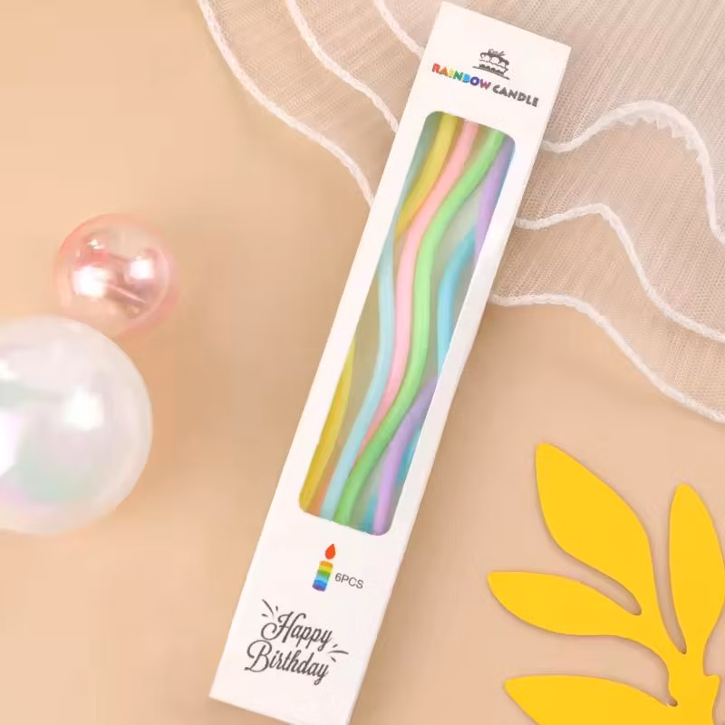 Hot Sale Colored Romantic Curving Pencil Candle Safe Flame Kids Birthday Party Wedding Cake Candles