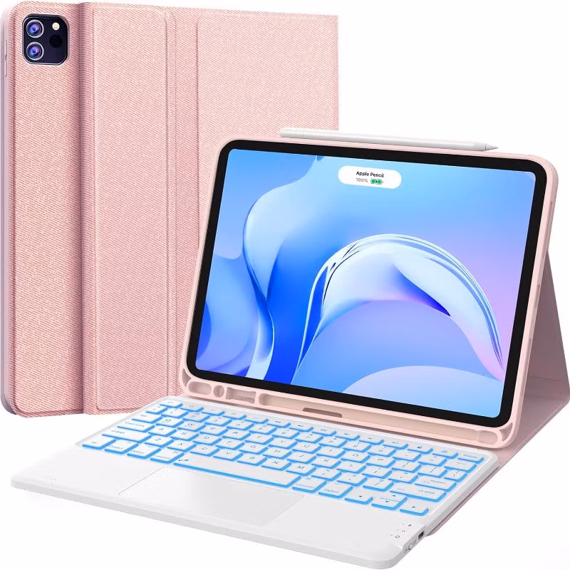 Touchpad Bluetooth Wireless Keyboard Leather Case for Apple iPad PRO 11inch with Backlit, Magnetic Cover and S Pen Holder