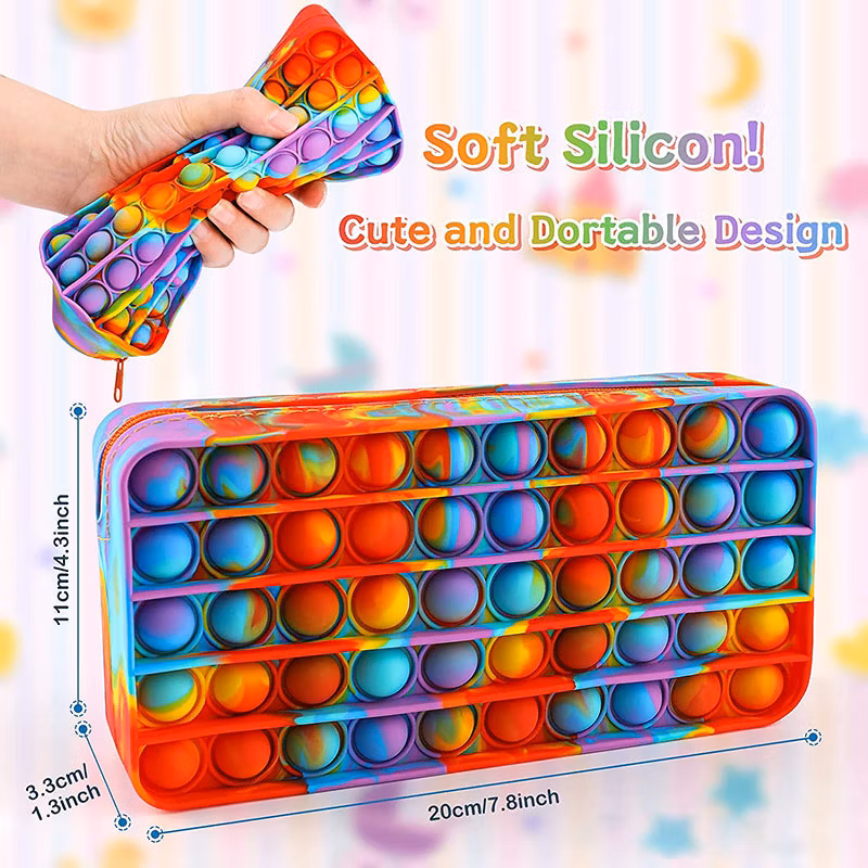 Simple Sensory Silicone Bubble Stationery Storage Bag Children Stress Relieving Pop Fidget Toy Silicone Pops Bubble Pencil Case
