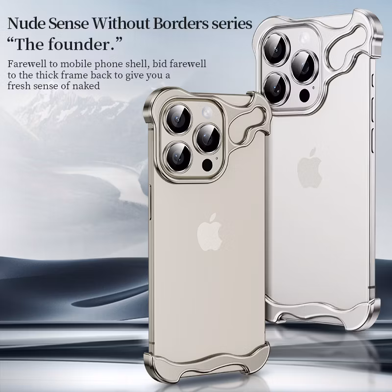 Special-Shaped True Borderless Metal Mobile Phone Case with Lens Protective Film