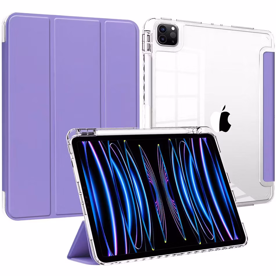 Premimum PU Leather with Pencil Holder Transparent Tablet Case for iPad PRO 11 Inch M4 2024 5th Generation