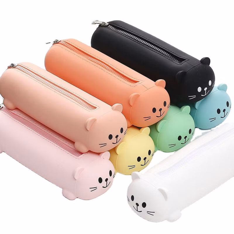 Custom Silicone Cute Cat Pencil Bag Stationery Soft Kids Kawaii Pencil Case