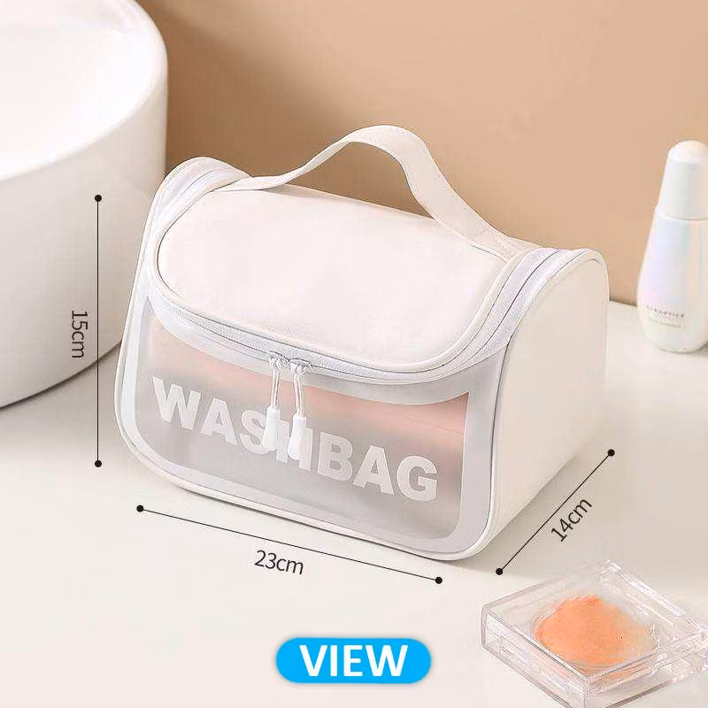 Letter Patch Clear Bag Preppy Multi-Purpose Large Travel PVC&Nylon Clear Makeup Toiletry Storage Zipper Pouch Bag with Handles