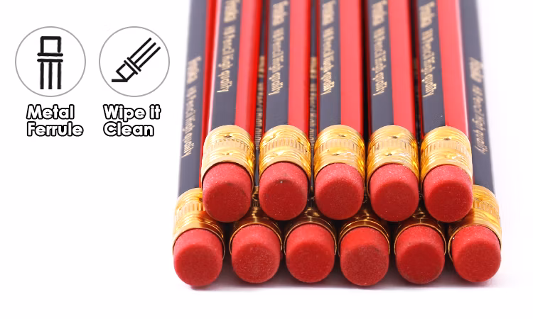 Foska 31 Years Factory School Stationery Blue & Red Glossy Surface Wood-Case Designs Pre-Sharpened Pencils with Eraser Top