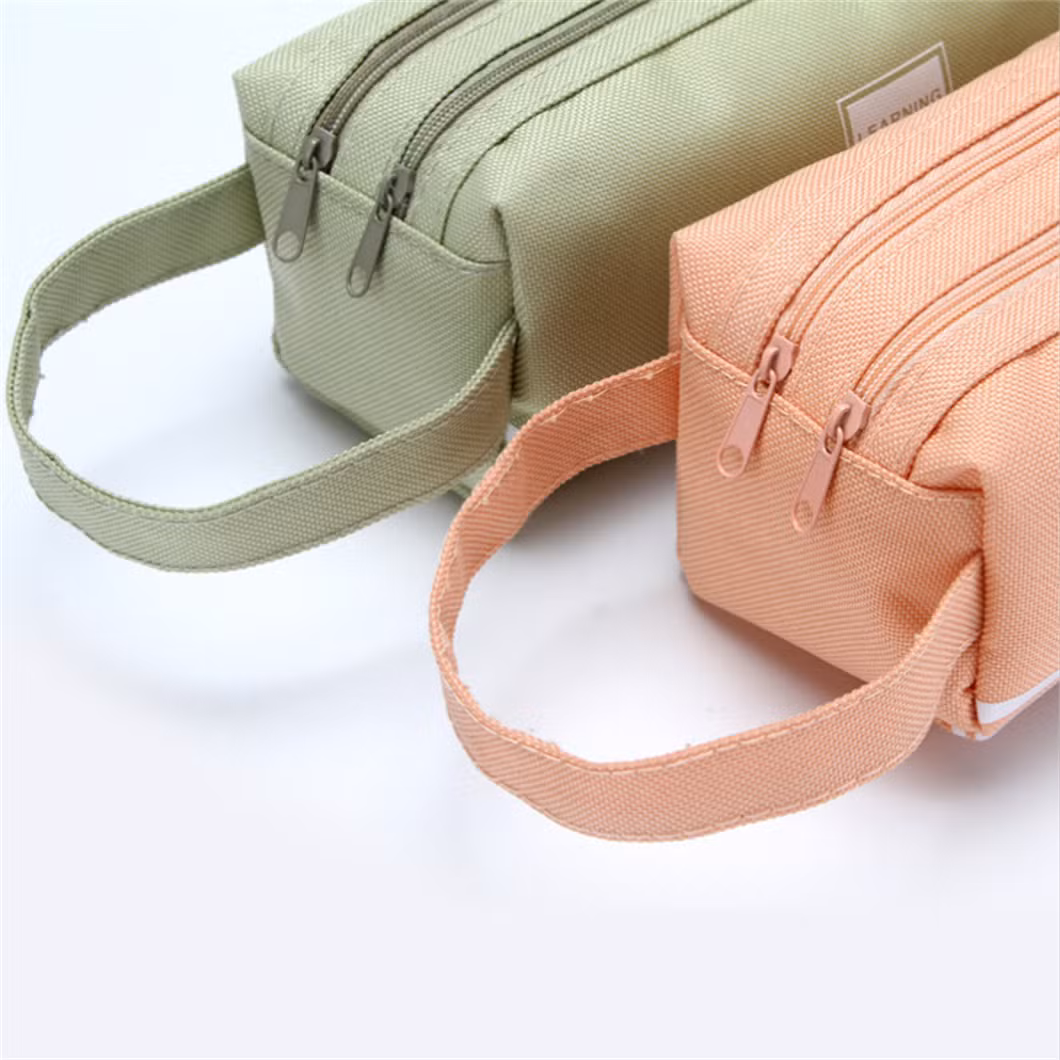 Fresh Color Multifunctional Large Pen Case Stationery Box Double Canvas Pencil Bag