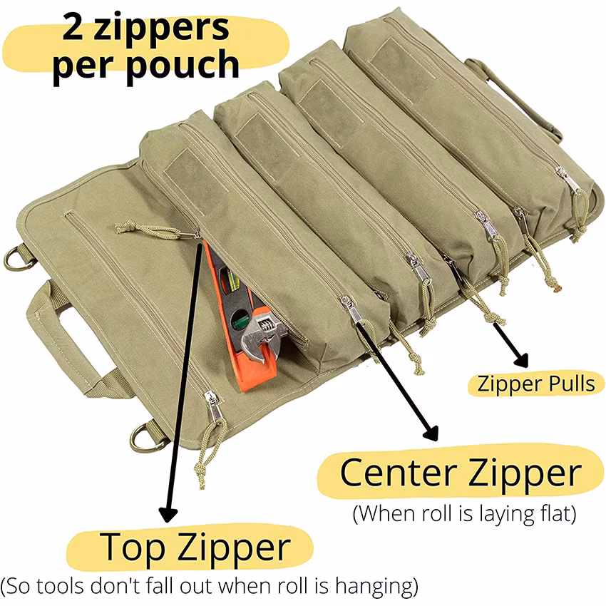 Shoulder Strap Tool Roll up Bag - 1000d Nylon Roll up Tool Bag Organizer - Heavy Duty Large Zippered Pouches & Label Holders Tool Roll Bags