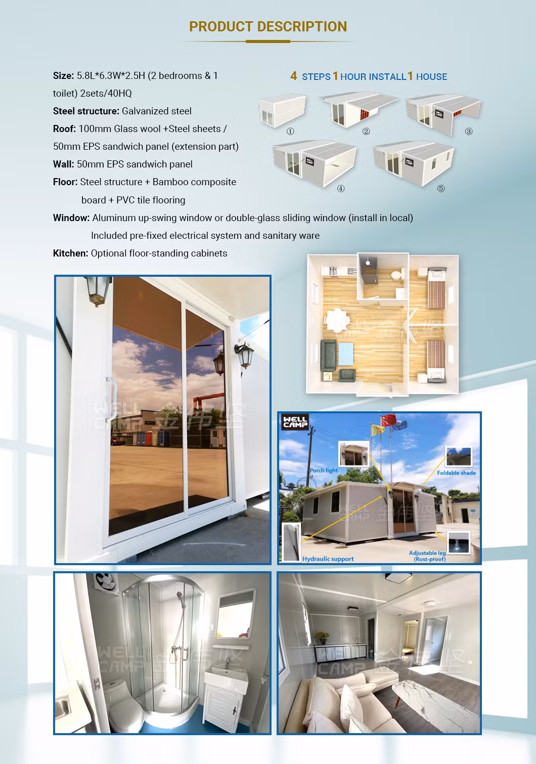 Factory Price Villa/Office Shipping Homes Expandable Container School with CE