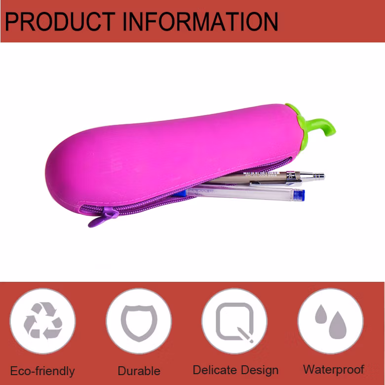 Silicone Pencil Bag Unusual Eggplant Shape Zipper Pencil Cases for Promotion Gift Children