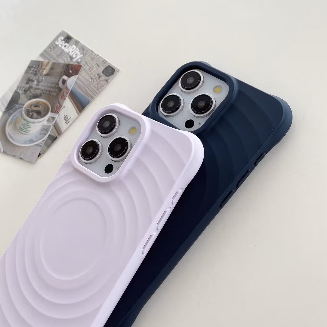 3D Wave Satin Ruffle Pattern Phone Case for iPhone 15 PRO Max Magnetic Solid Cover