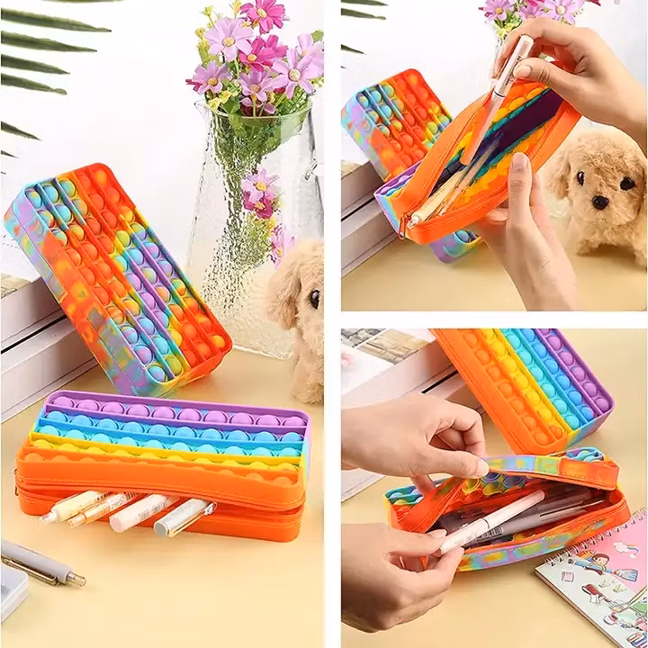 Color Mixture Release Stress Silicone Fidget Poppers Pencil Case