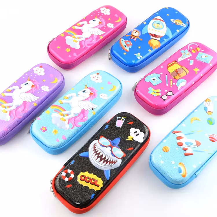 Unicorn Pencil-Box Cute Cartoon School Pencil Box Case of Storage for Kids 6 Pencils Plastic PU Double Zipper