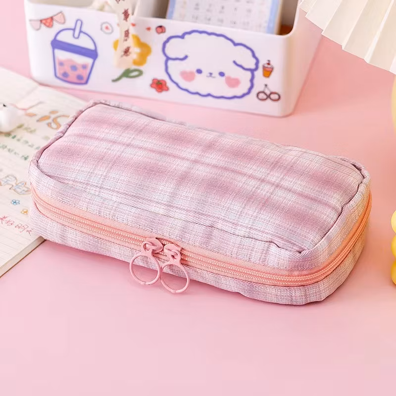 Big Capacity Fashion Cute School Student Multifunction Blank Canvas Pencil Case
