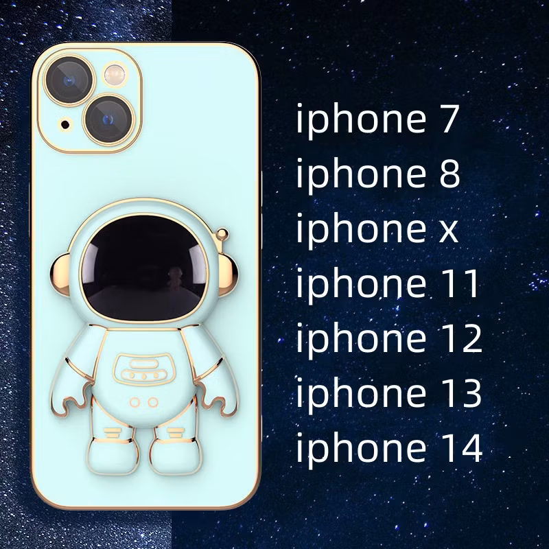 Factory Wholesale Plated Glossy Mobile Phone Case Cover for iPhone 14 with Astronaut Stand Accessories