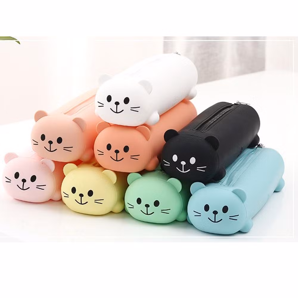 Custom Silicone Cute Cat Pencil Bag Stationery Soft Kids Kawaii Pencil Case