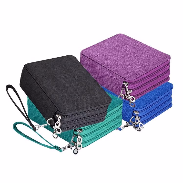 Spacious Purple Canvas Pencil Case for Gel Pens