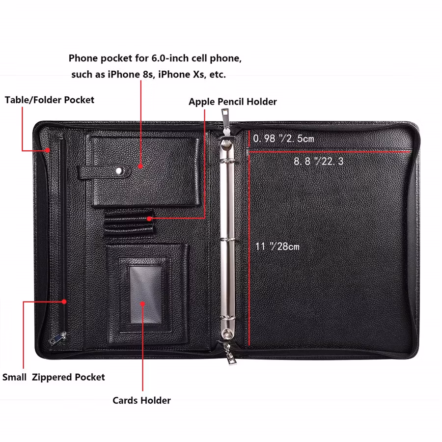 Professional 3 Ring Binder Document Organizer Padfolio Folder Business A5/A4 Portfolio Case