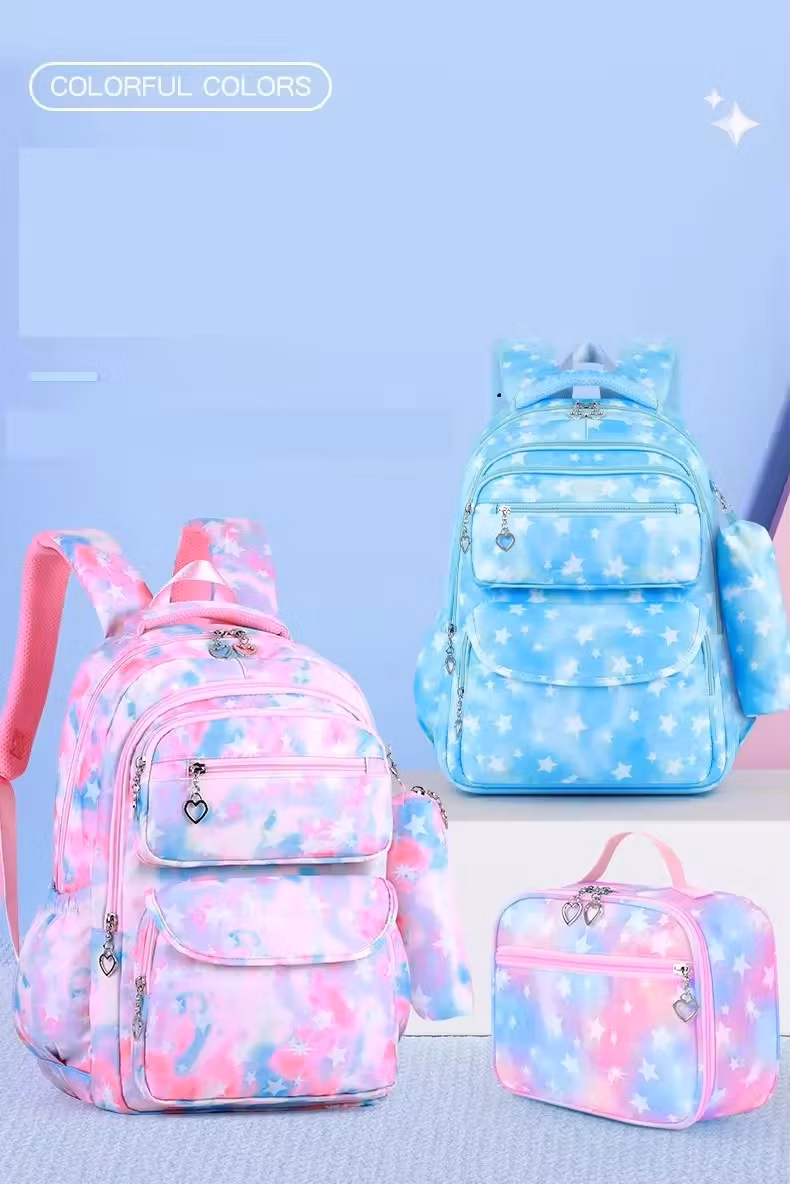 3 in 1 Floral Backpack Female Students Simple Schoolbag Lunch Bag Pencil Case 3-Piece School Backpack Set