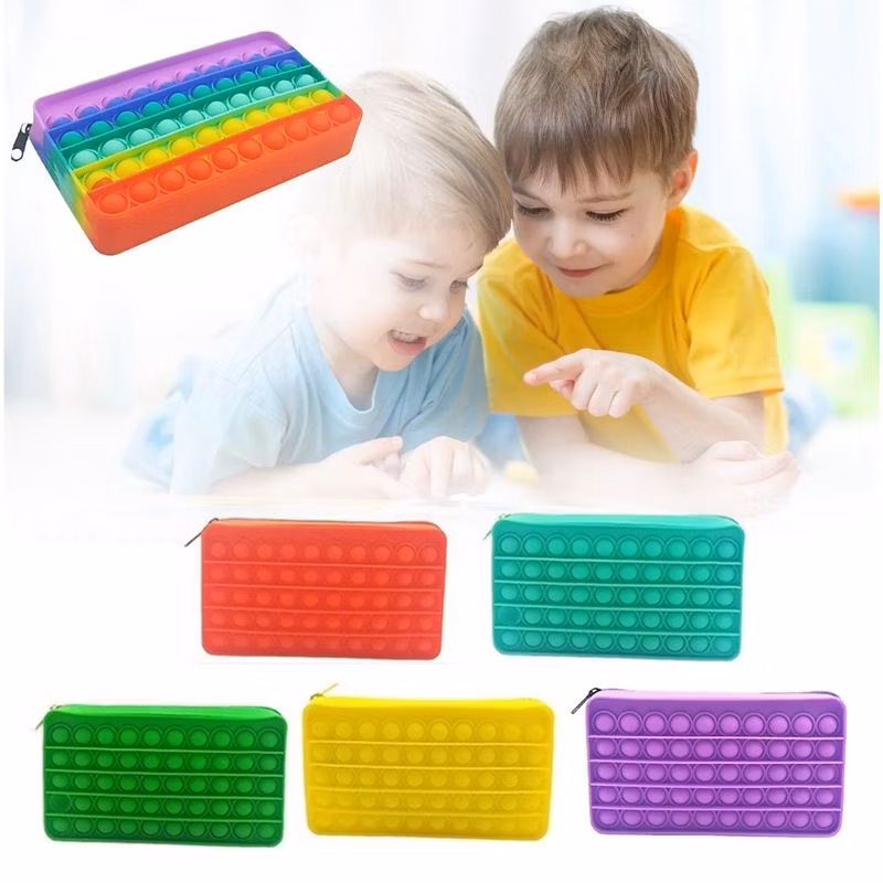 Simple Sensory Silicone Bubble Stationery Storage Bag Children Stress Relieving Pop Fidget Toy Silicone Pops Bubble Pencil Case