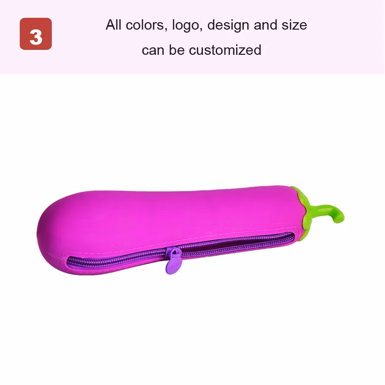 Silicone Pencil Bag Unusual Eggplant Shape Zipper Pencil Cases for Promotion Gift Children