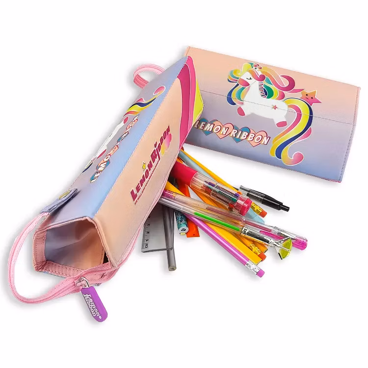 Hot Sales New Fashion Students Gifts Cute Stationery Folding Pencil Pouch Bag Rainbow Color Girls Pencil Cases