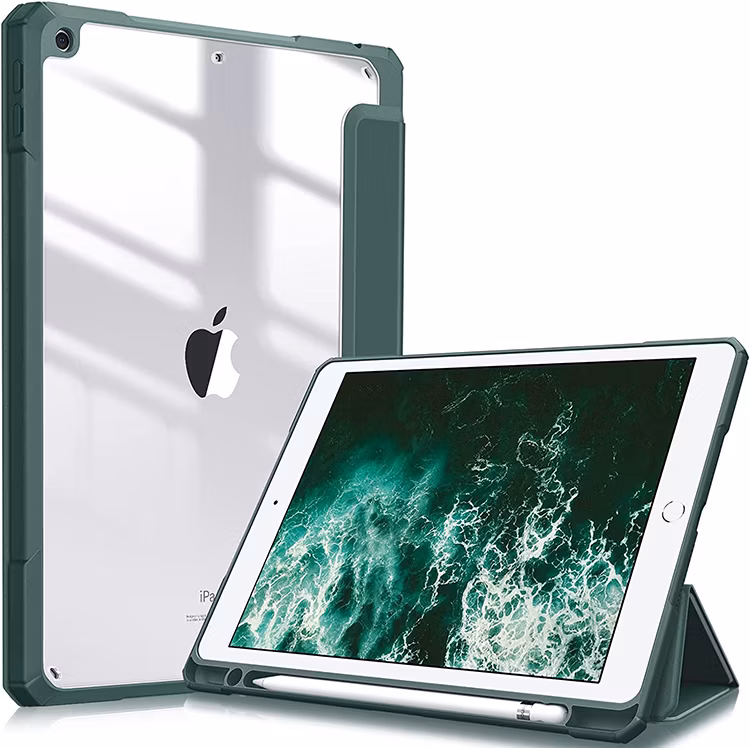 Shockproof Clear Back Shell Built-in Pencil Holder Tablet Case for iPad 9th/8th/7th Generation 2021/2020/2018 10.2 Inch