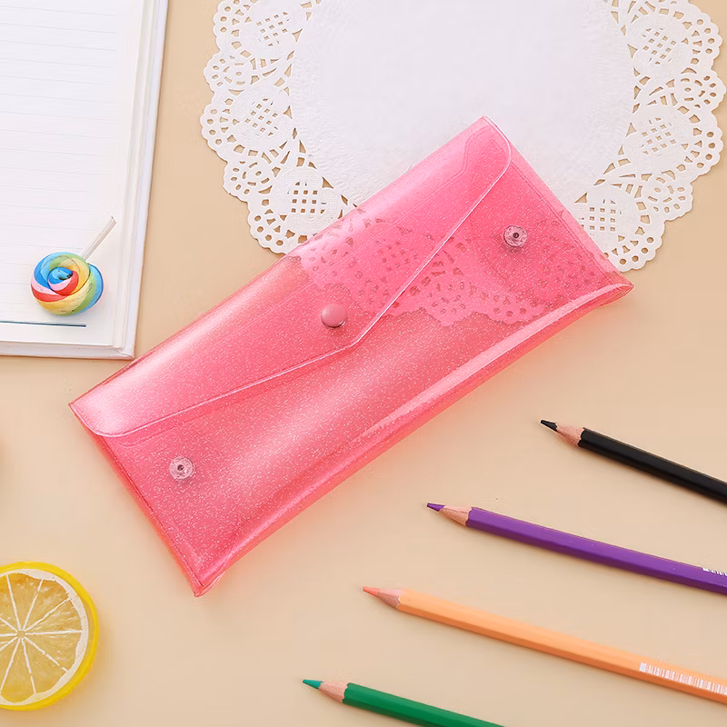 Creative Style Casual Laser Transparent Leather Pencil Case Portable Foldable Snap Button Stationery Storage Bag