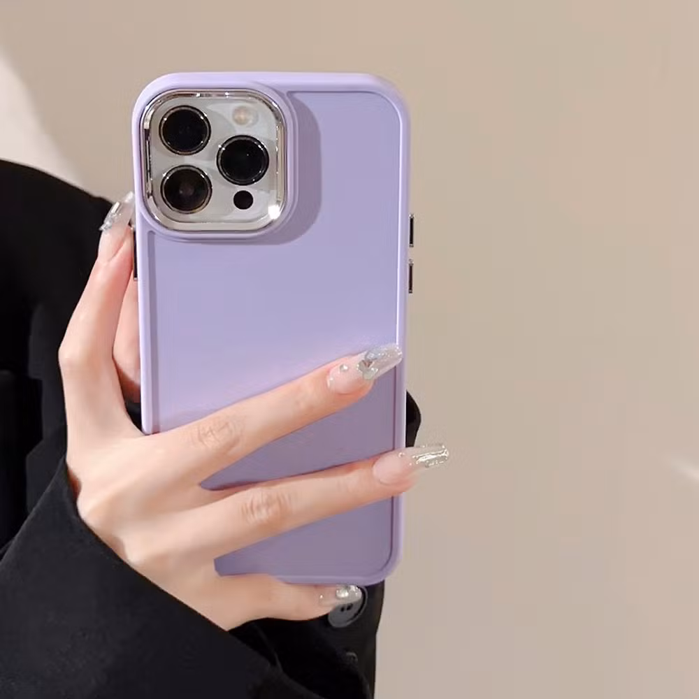 Electroplated Lens Apple Phone Case Soft Silicone Simple Solid Color